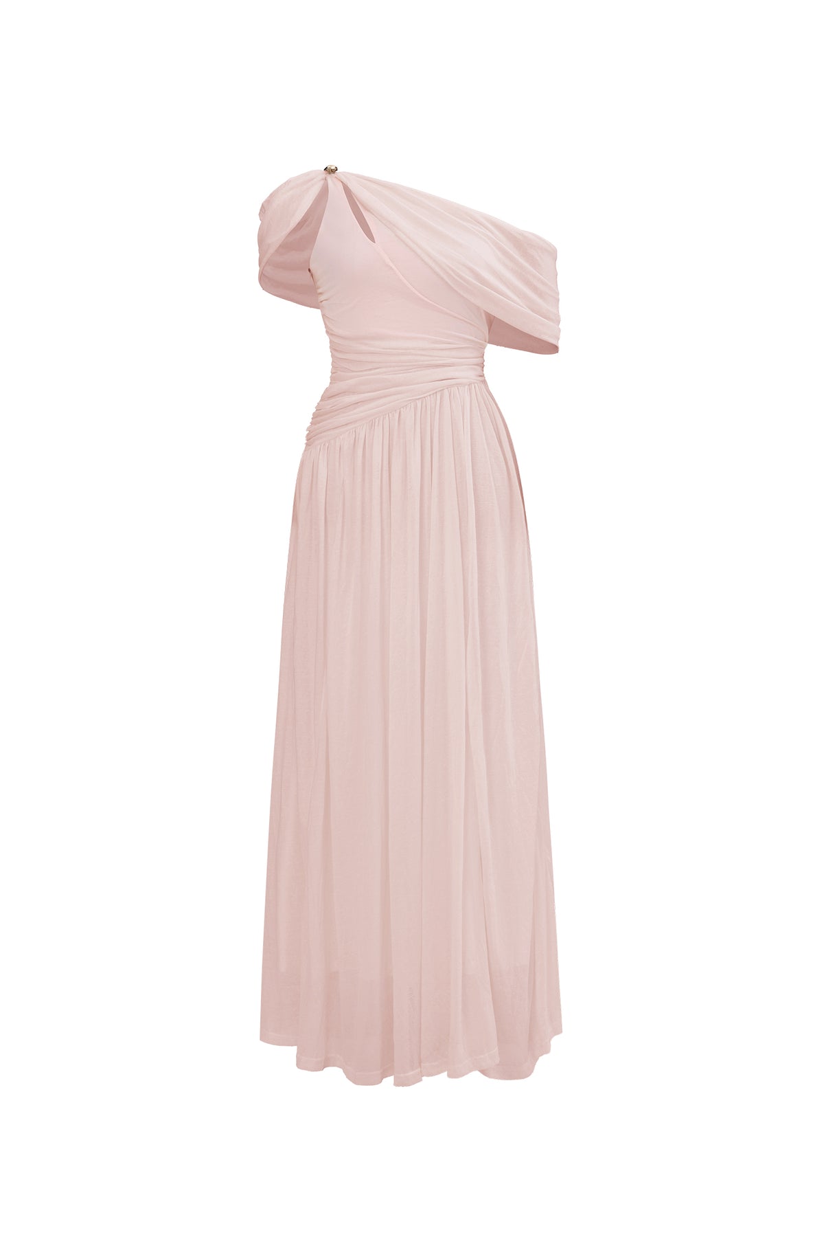 Salina Sleeveless Asymmetric Cut Out Ruched Knit Maxi Dress – Pink