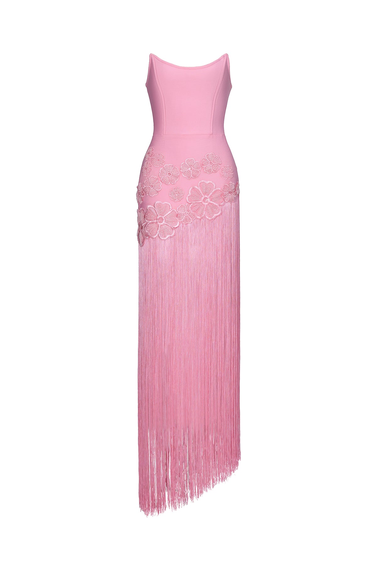 Ezgi Strapless Floral Fringe Bandage Maxi Dress