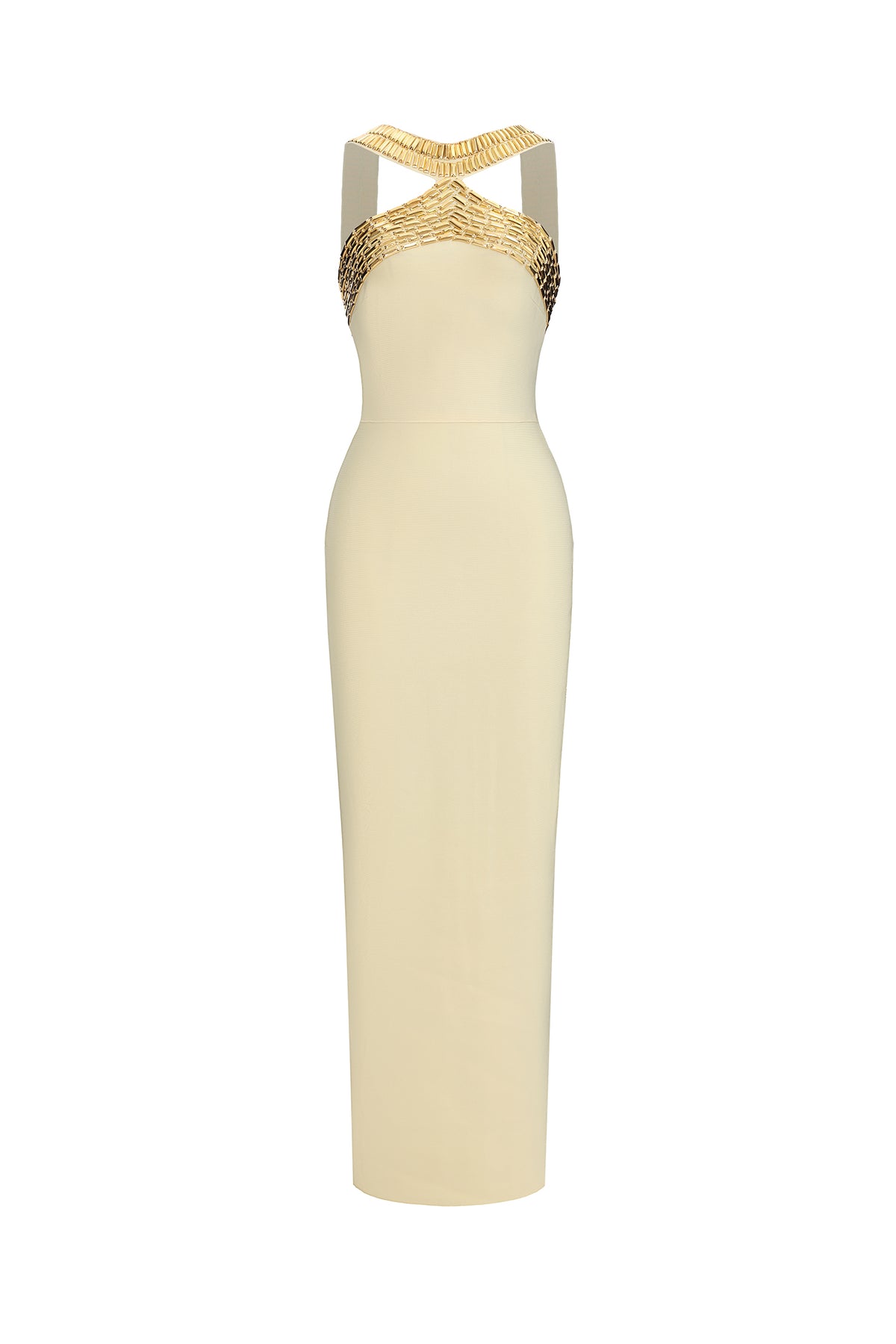 Riza Halter Rhinestone Bandage Maxi Dress – Yellow