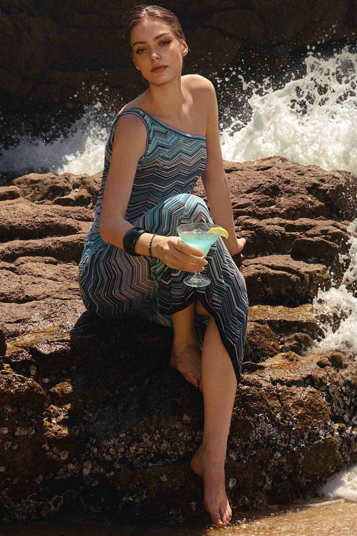 Raisin Chevron Print Knit Maxi Dress